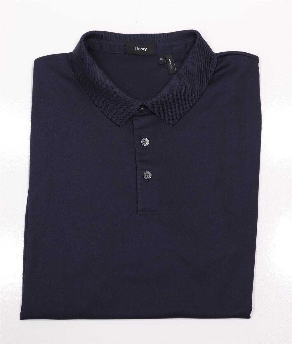 Theory Mens Navy Blue Atlas Pique Performance Gold Polo Shirt XL